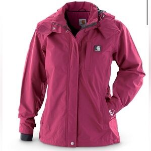 Carhartt Fuchsia Pink Burgundy Hooded Waterproof Rain Jacket zip button close